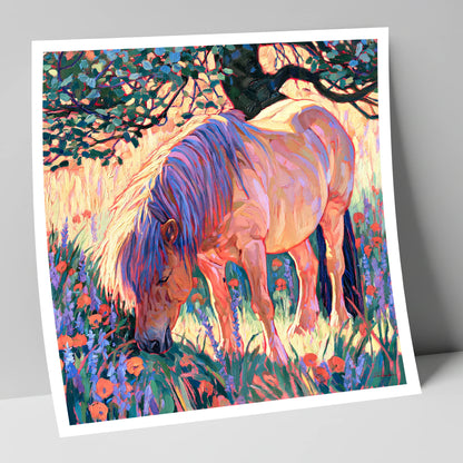 Vibrant Grazing Pony In Meadow horse breed art print