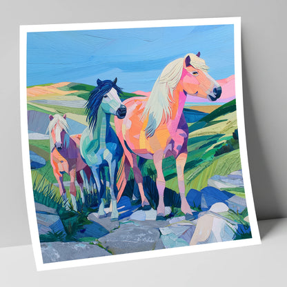 Vivid Moorland Herd horse landscape art print