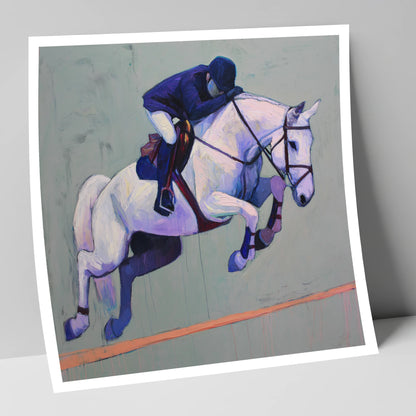 Suspended in Blue show jumping horse art print