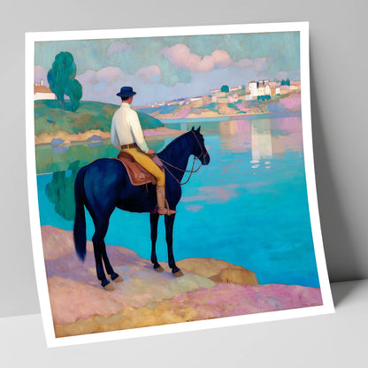 Gazing Across Vivid Waters beach horse art print