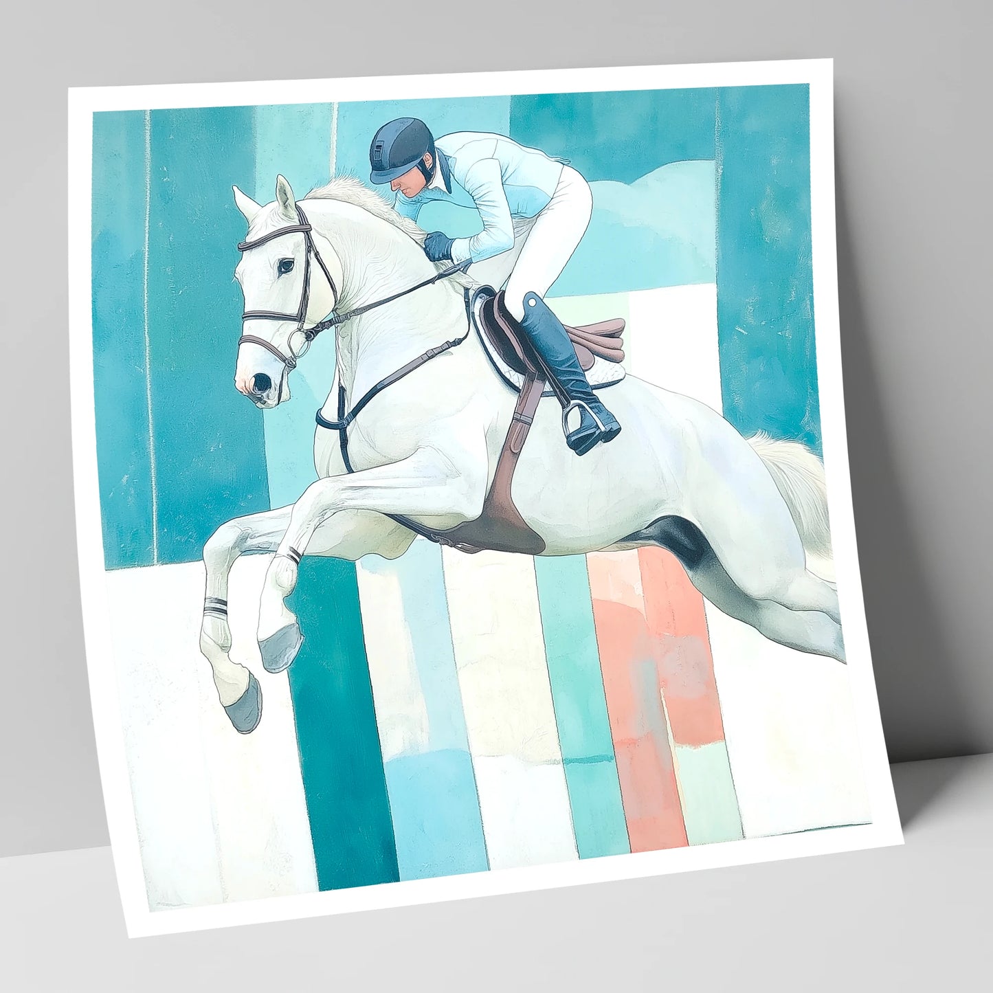 Aquamarine Ascent show jumping horse art print