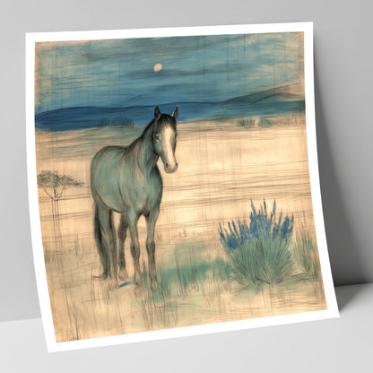 Twilight Moonlit Watch horse landscape art print