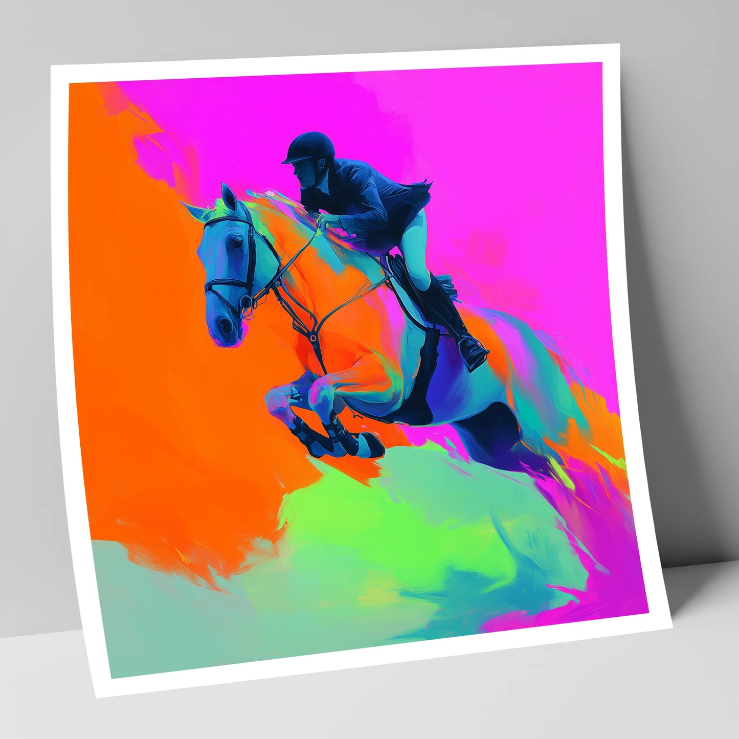 Technicolour Flight show jumping horse art print