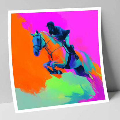 Technicolour Flight show jumping horse art print