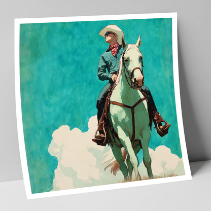 Teal Sky Rider western horse art print