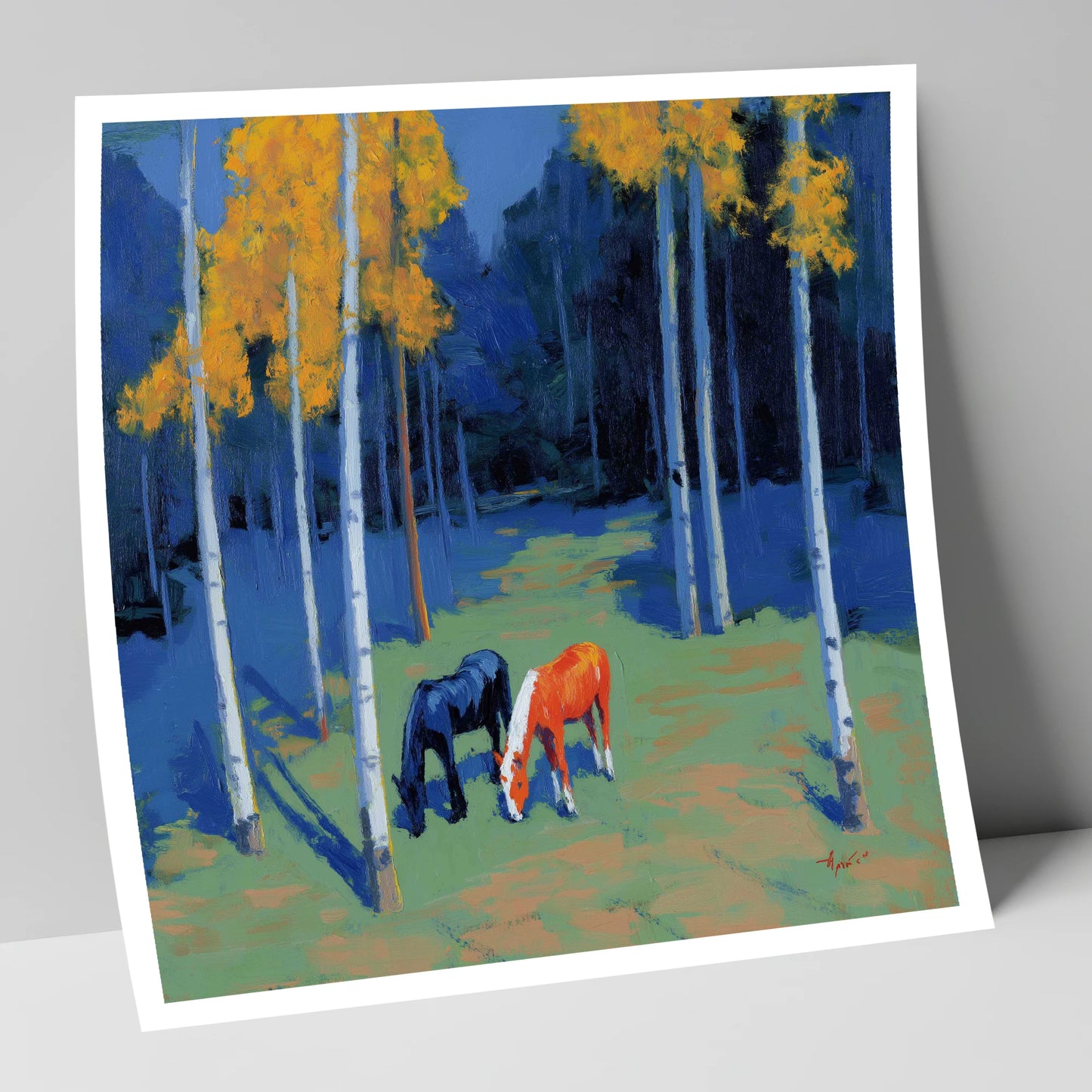 Birch Grove Grazing horse landscape art print
