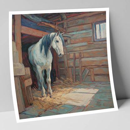 Peaceful Stable Morning horse stable art print
