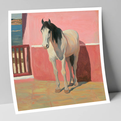 Coastal Courtyard Grey horse breed art print
