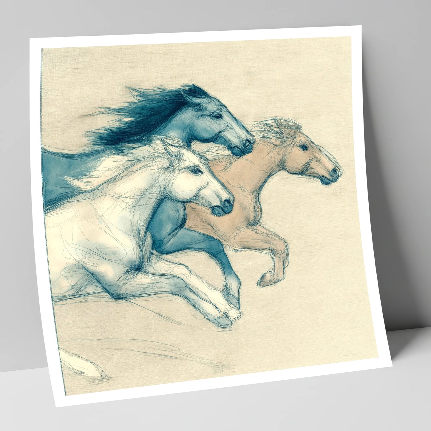 Azure Equine Trio wild horses art print