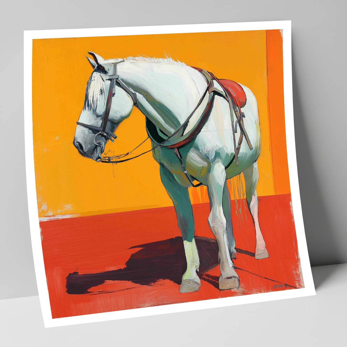 Vibrant Harnessed Grey working horse art print