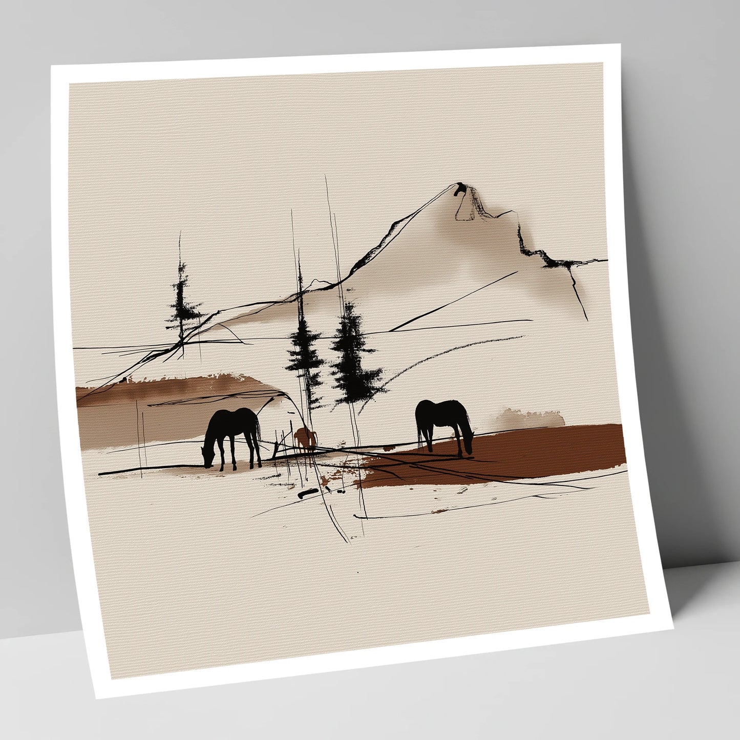 Mountain Pasture Silhouettes horse landscape art print