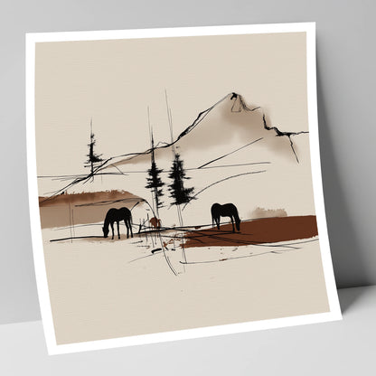 Mountain Pasture Silhouettes horse landscape art print