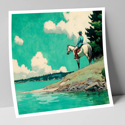 Teal Waters Vantage beach horse art print