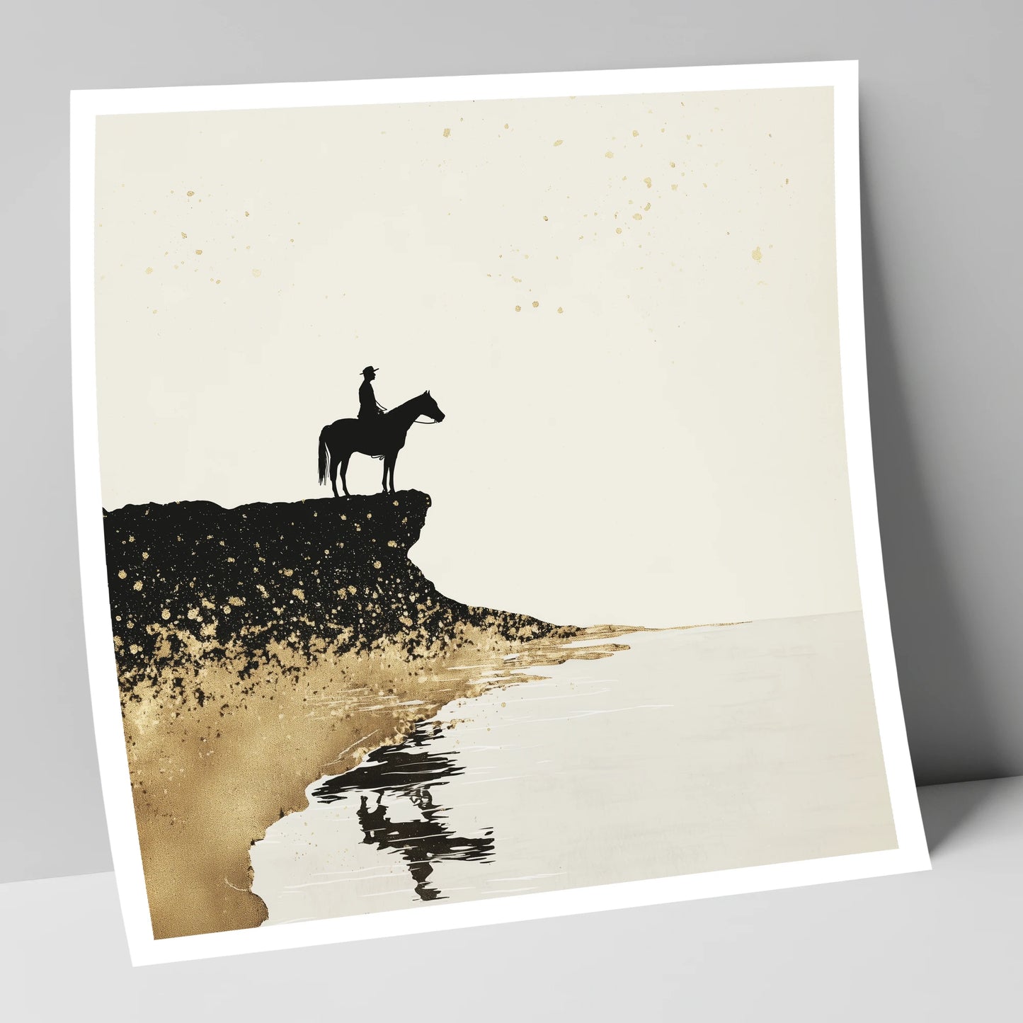 Golden Shores Silhouette beach horse art print