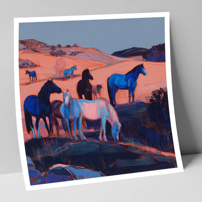 Indigo Herd at Dusk horse landscape art print