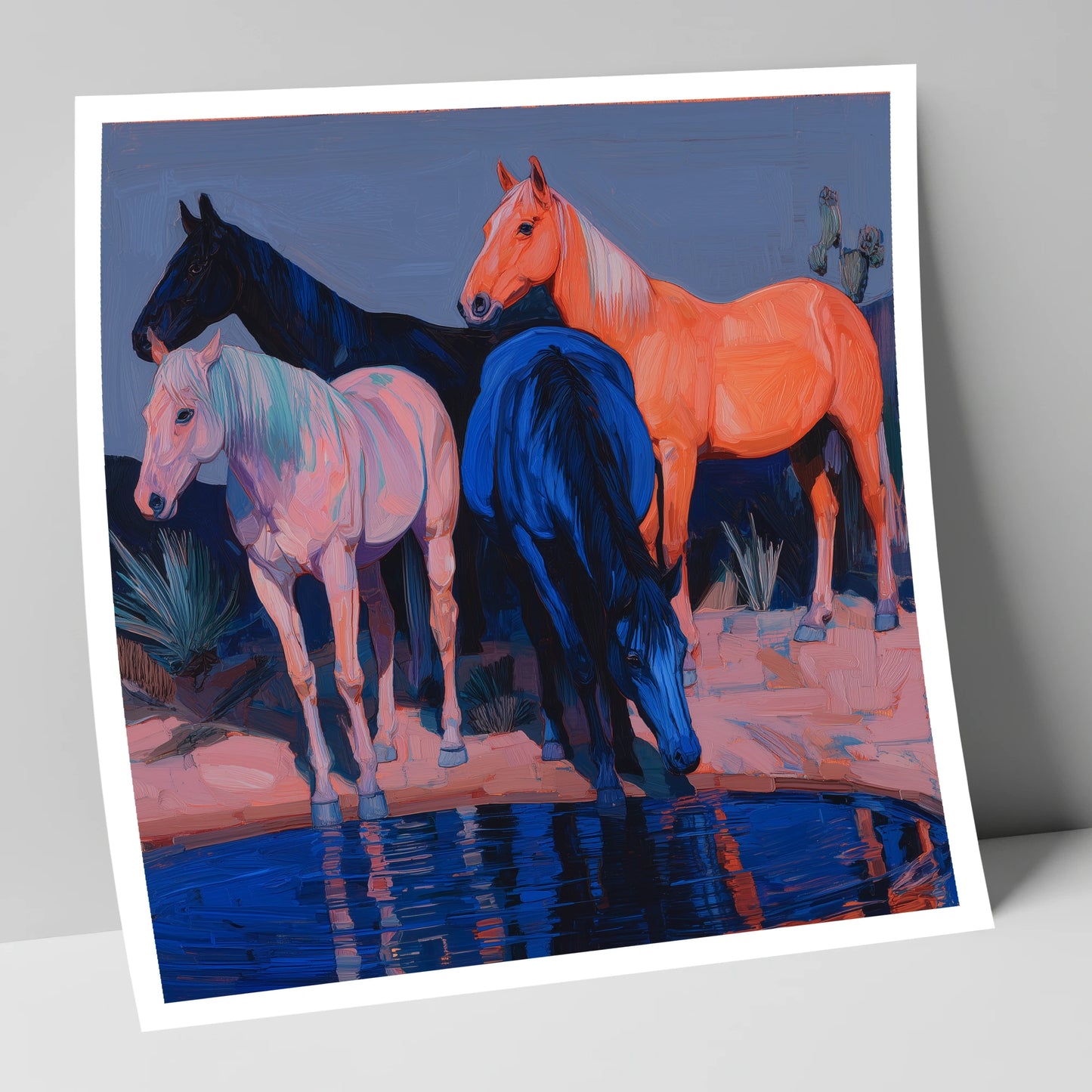 Vivid Desert Oasis wild horses art print