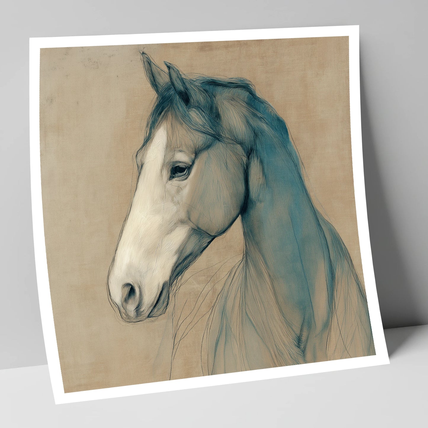 Teal Equine Study horse portrait art print