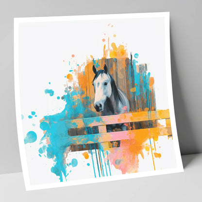 The Inquisitive Grey horse stable art print