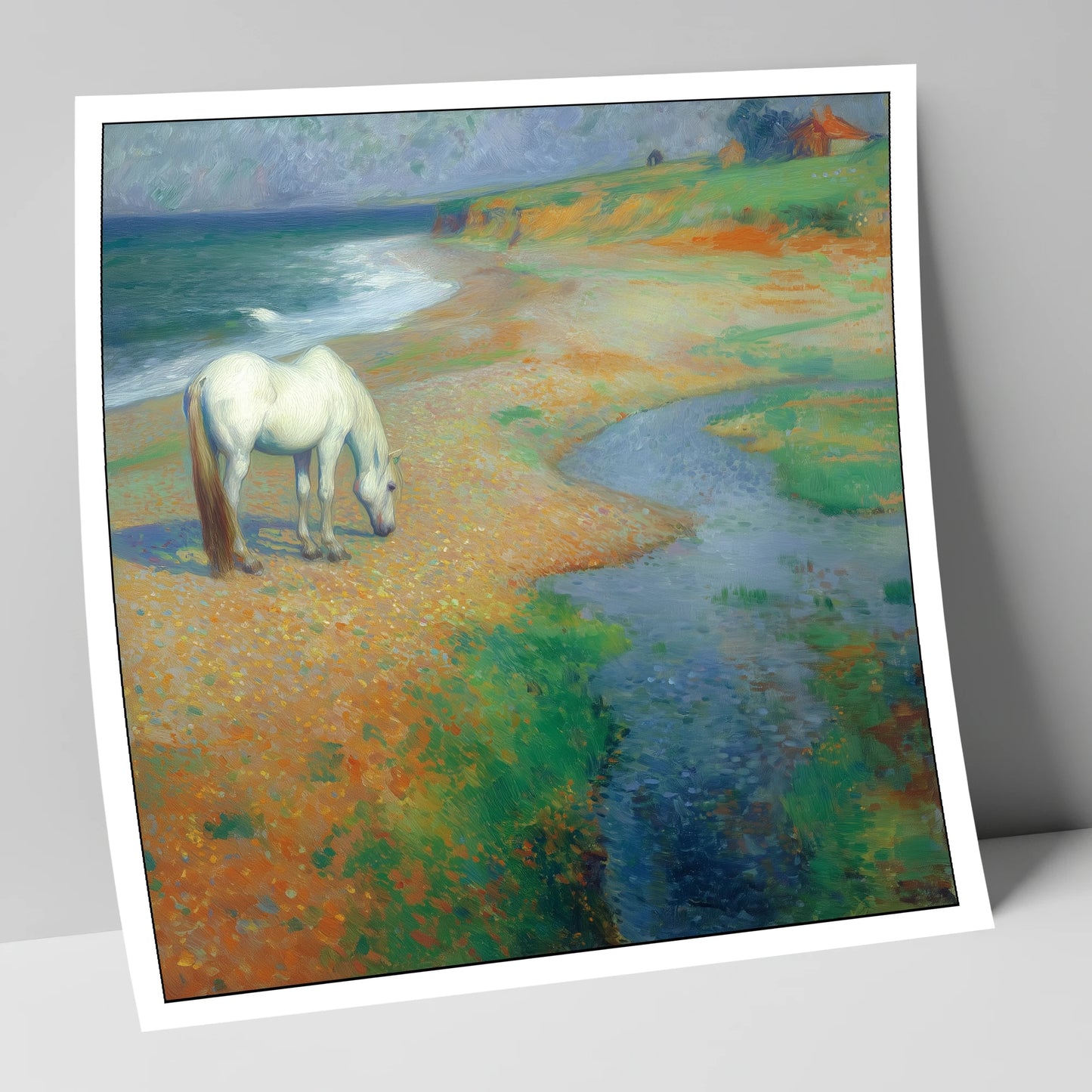 Vibrant Coastal Grazing horse landscape art print