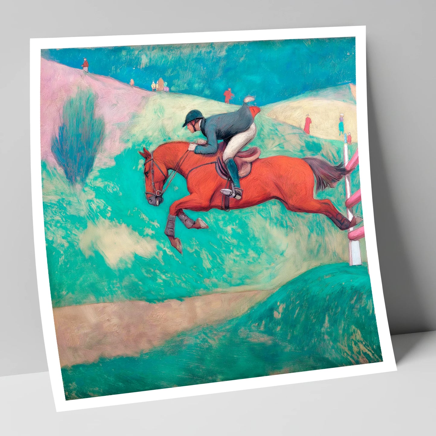 Flight Over Emerald Hills show jumping horse art print