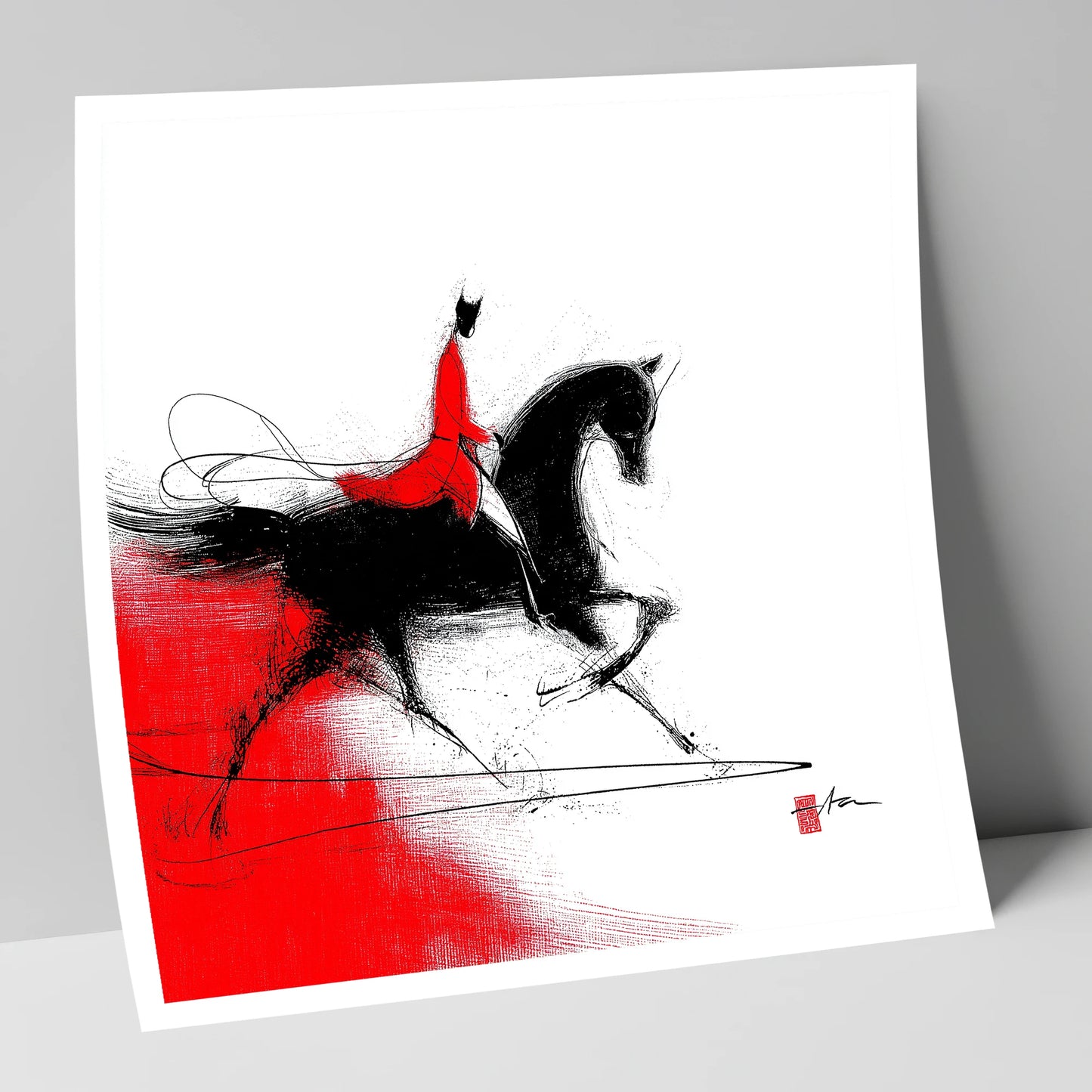 Silhouette in Crimson dressage horse art print