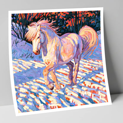 Vibrant Winter Horse in Snow horse breed art print