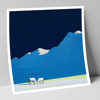 Cobalt Peaks and Greys horse landscape art print
