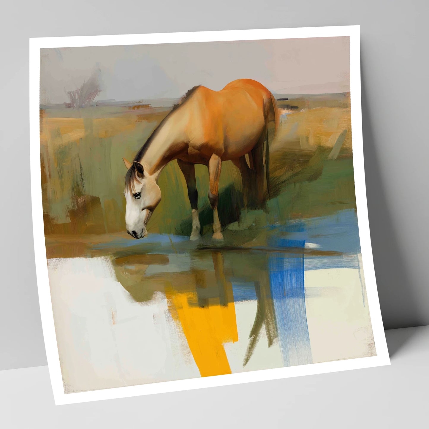 Vibrant Waterside Reflection horse landscape art print