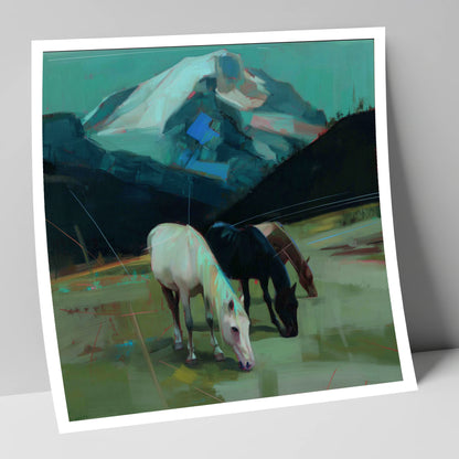 Teal Mountain Pasture horse landscape art print