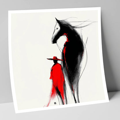 Crimson Rider Silhouette western horse art print