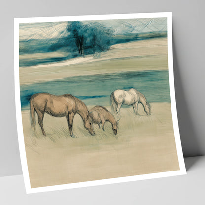 Tranquil Teal Pastures mare & foal art print