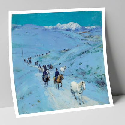 Alpine Winter Cavalcade horse landscape art print