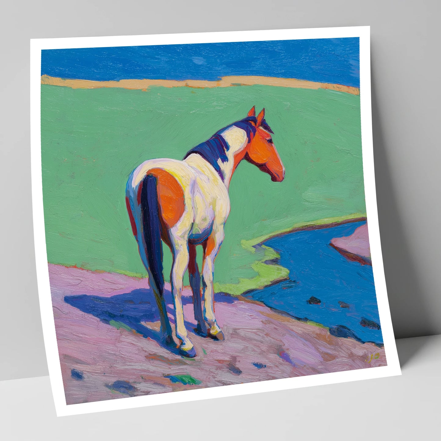 Vibrant Skewbald By The River horse breed art print