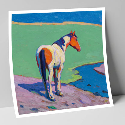 Vibrant Skewbald By The River horse breed art print