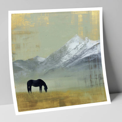 Gilded Mountain Solitude horse landscape art print