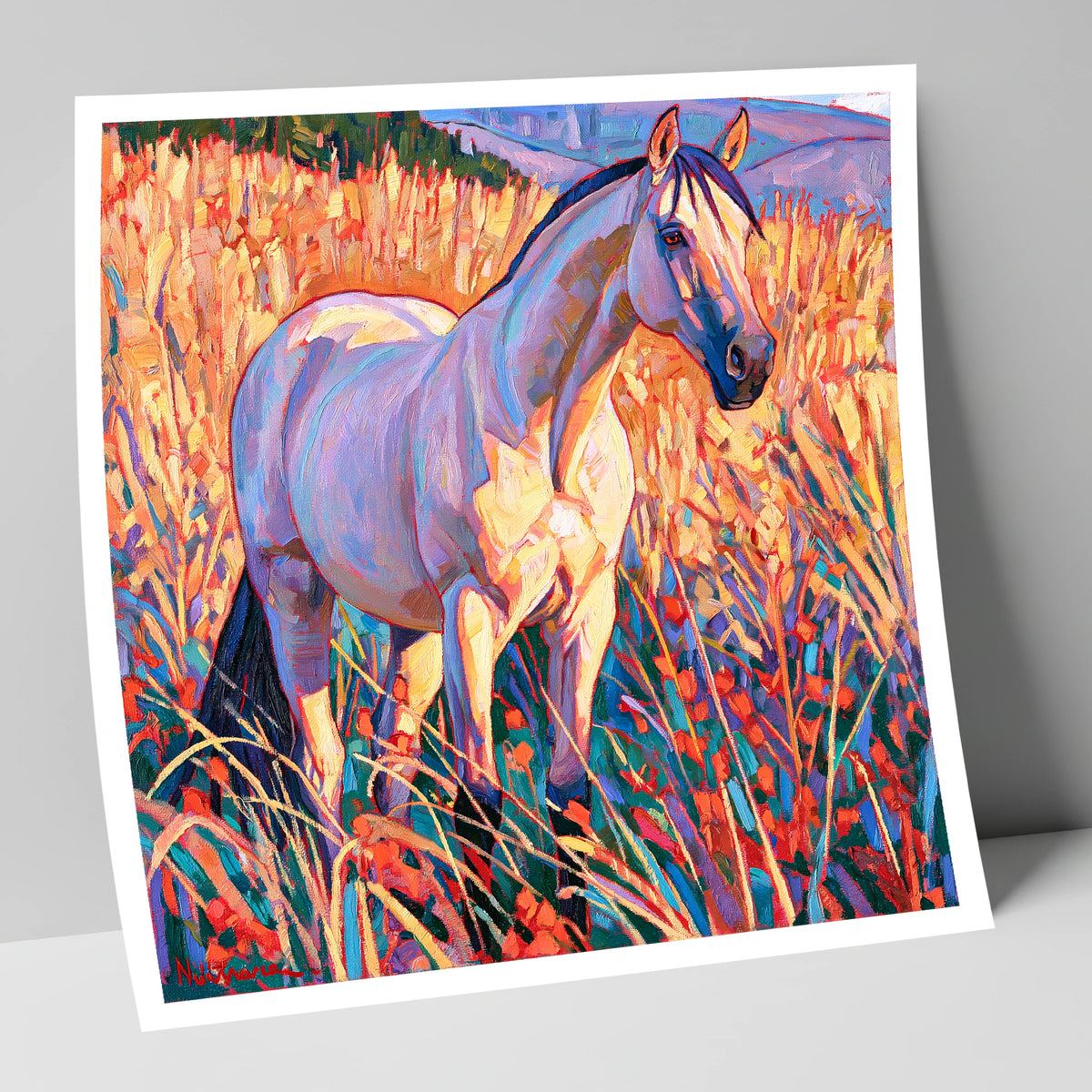 Vibrant Horse in Golden Grass horse breed art print