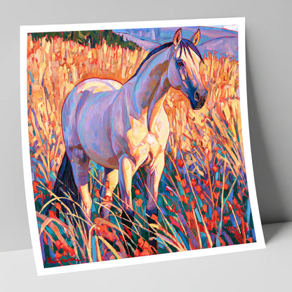 Vibrant Horse in Golden Grass horse breed art print