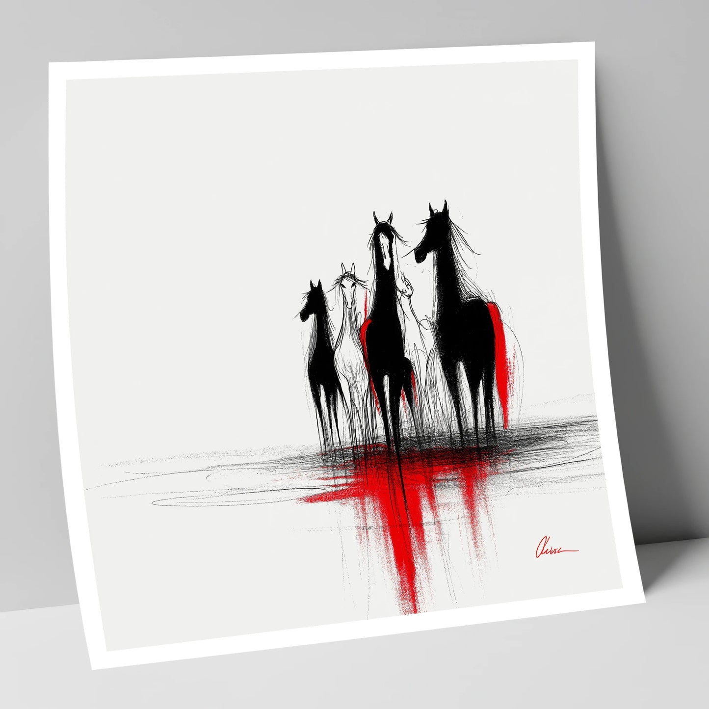 Shadows in Scarlet wild horses art print