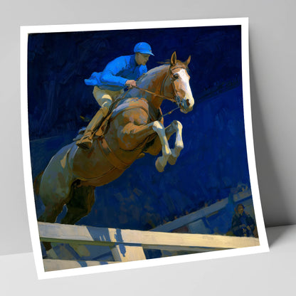 Bold Cobalt Clearance show jumping horse art print
