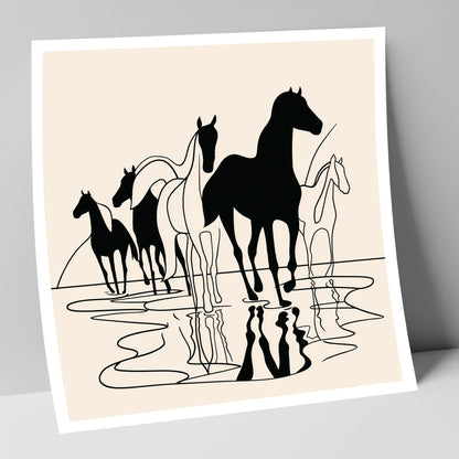 Ink Silhouettes at Water wild horses art print