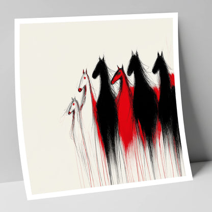 Crimson Herd Silhouettes wild horses art print