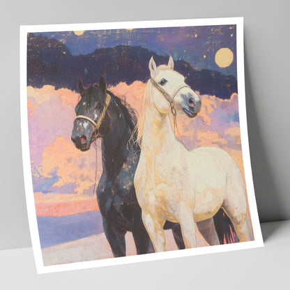 Midnight and Dawn horse landscape art print