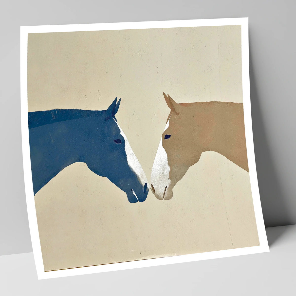 Navy and Tan Horses Greeting horse portrait art print