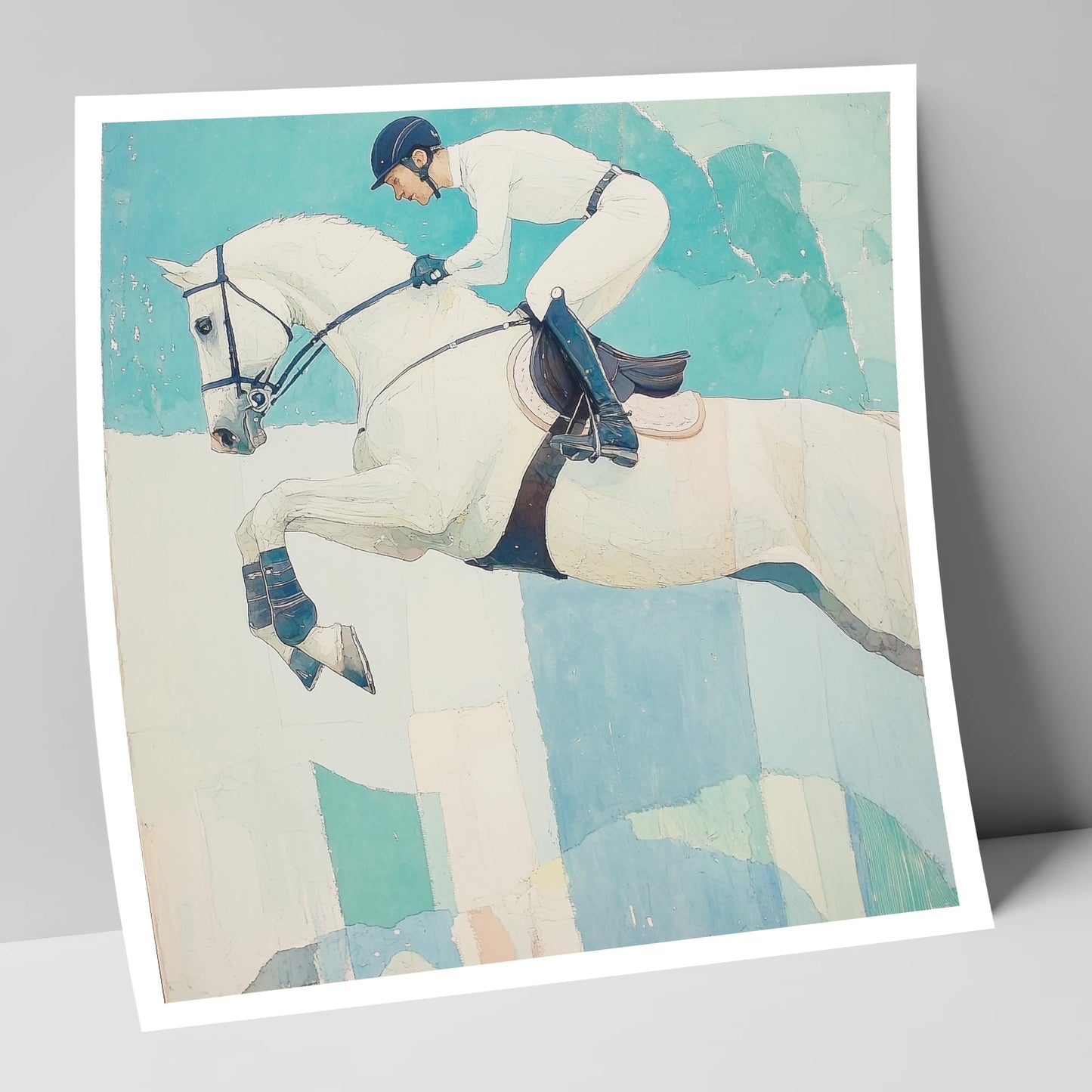 Teal Ascent show jumping horse art print