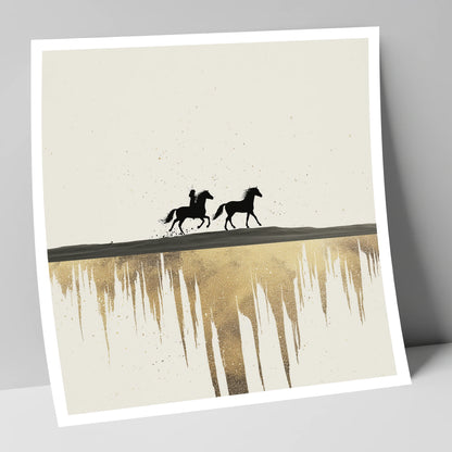 Golden Horizon Silhouettes horse landscape art print