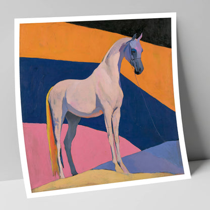 Grey Arabian Against Geometric Colours horse breed art print