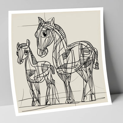 Linear Equine Bond mare & foal art print