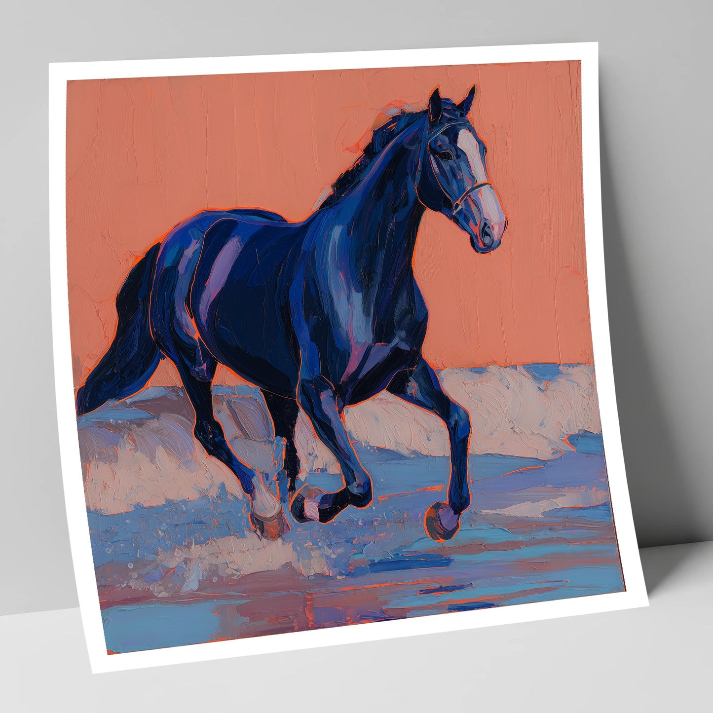Vibrant Indigo Surf beach horse art print