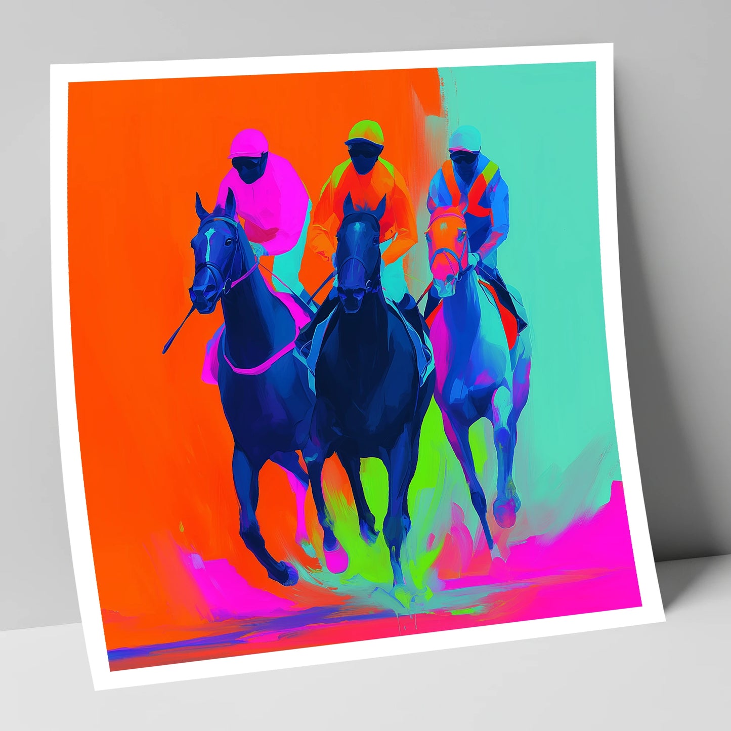 Neon Final Furlong racing horse art print