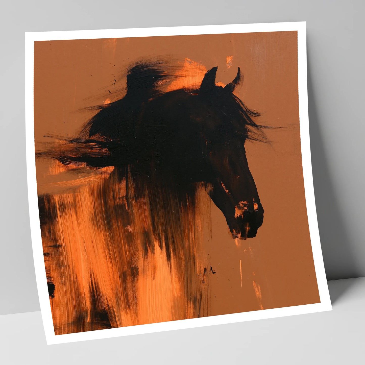 Black Horse Silhouette on Amber horse breed art print